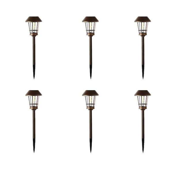 Hampton Bay Ashburn 12 Lumens Golden Bronze Spiral Filament LED Outdoor Solar Path Light(6-Pack)