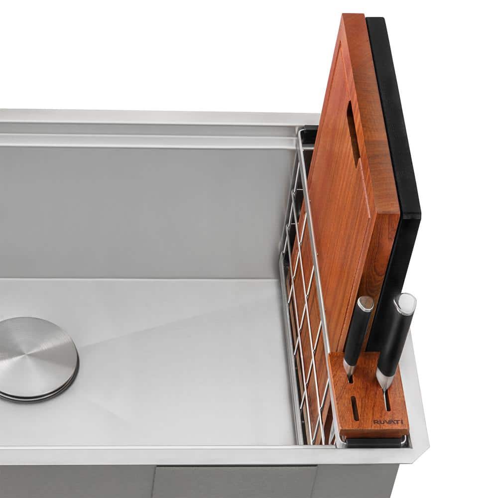 Stainless Steel Workstation Organizer with Soap Dispenser and Knife Block