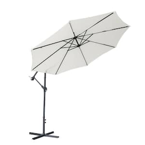 9.7 ft. Iron Outdoor Hanging Cantilever Umbrella with Extra-Large Canopy in Beige