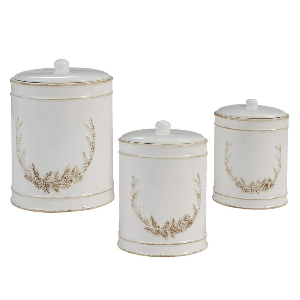 White Ceramic Antler Motif 3-Piece Canister Set