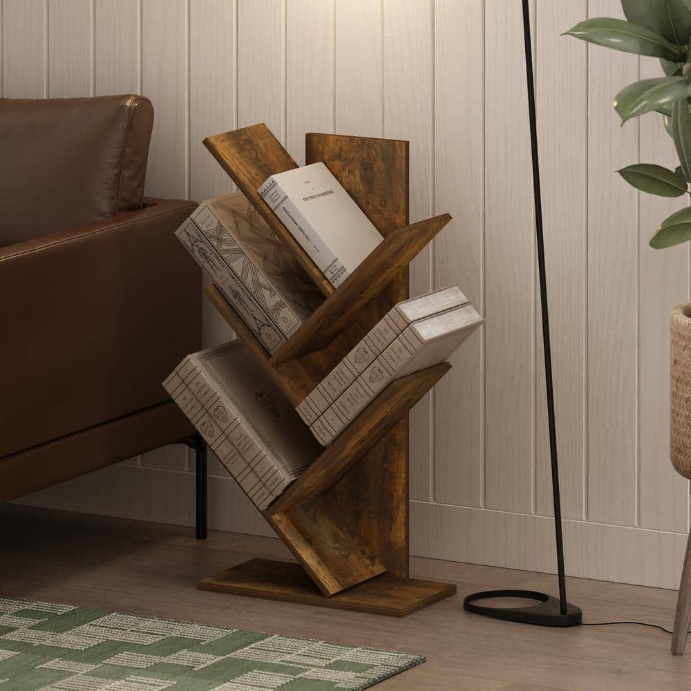 Amber Pine 5-Tier Tree Bookshelf with Rustic Finish