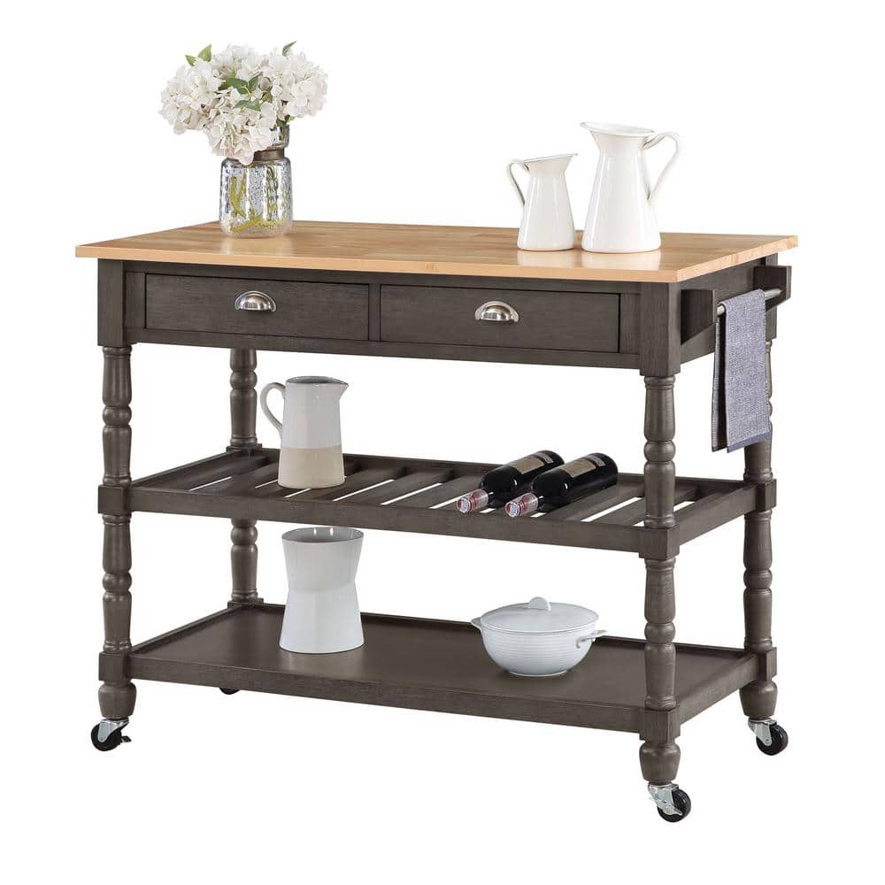 Classic Butcher Block Kitchen Cart with Wine Storage and Drawers