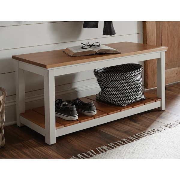 Alaterre Furniture Savannah Ivory with Natural Wood Top 40 in. Dining Bench