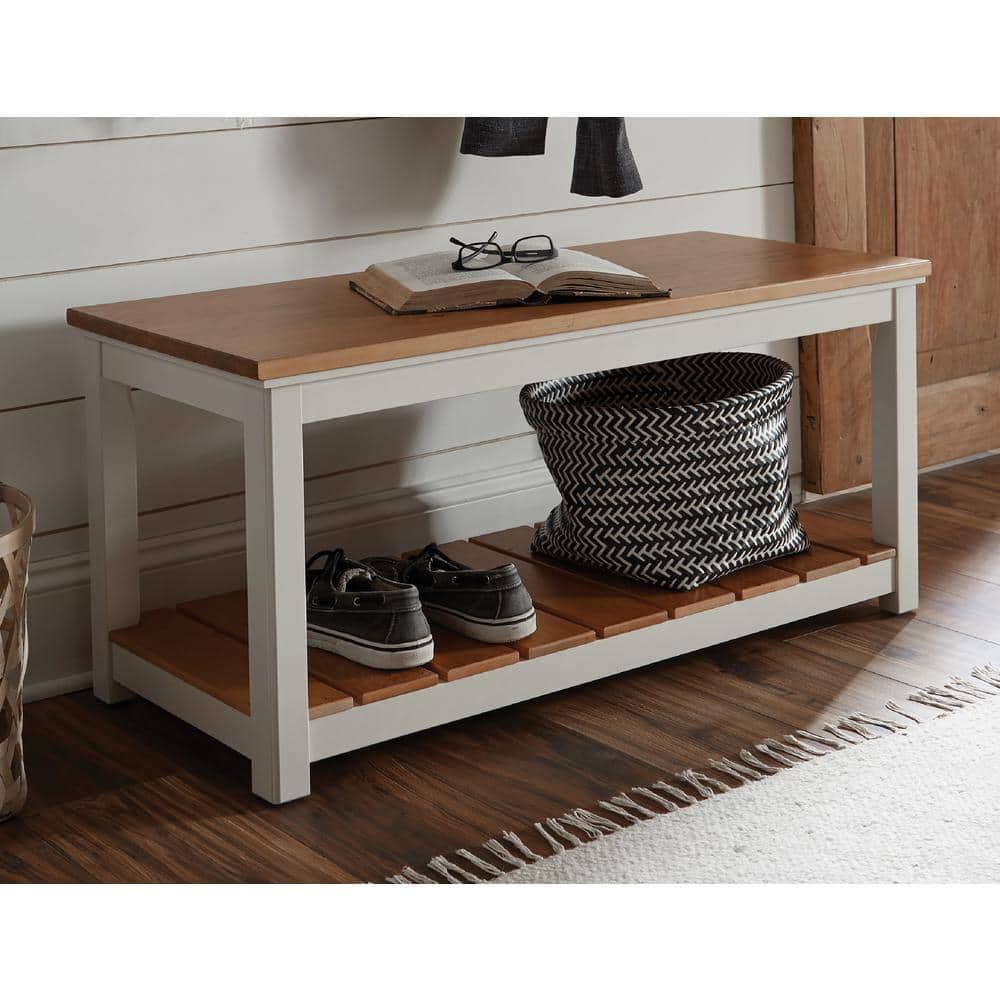 Savannah Medium Pine and White Rustic Bench