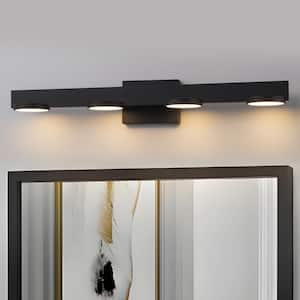 30 in. 4-Light Black Aluminum LED Bathroom Vanity Light with Frosted Acrylic Shade