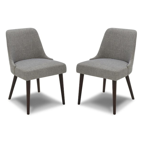 Spruce & Spring Leo Fog Gray Mid-Century Modern Dining Chairs with Fabric Seat and Wood Legs for Kitchen and Dining Room (Set of 2)