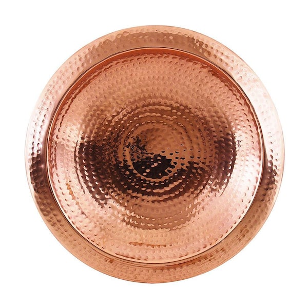 ACHLA DESIGNS 12.5 in. Dia Polished Copper Plated Hammered Copper Birdbath Bowl with Rim