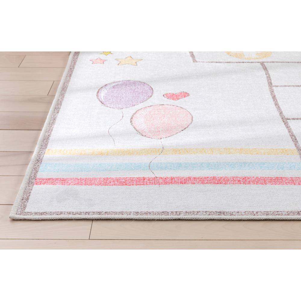 Kids Rainbow Hopscotch Playmat Rug 5' x 7' Synthetic