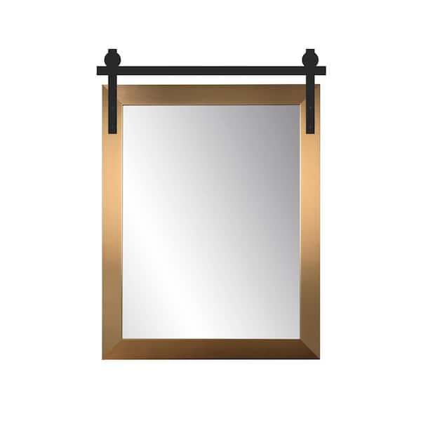BrandtWorks 34 in. W x 41 in. H Champagne Rectangle Barn Door Framed Mirror