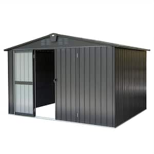 10 ft. W x 8 ft. D Outdoor Metal Storage Shed Tool Cabinet with Lockable Double Door for Backyard, Black (80 sq. ft.)