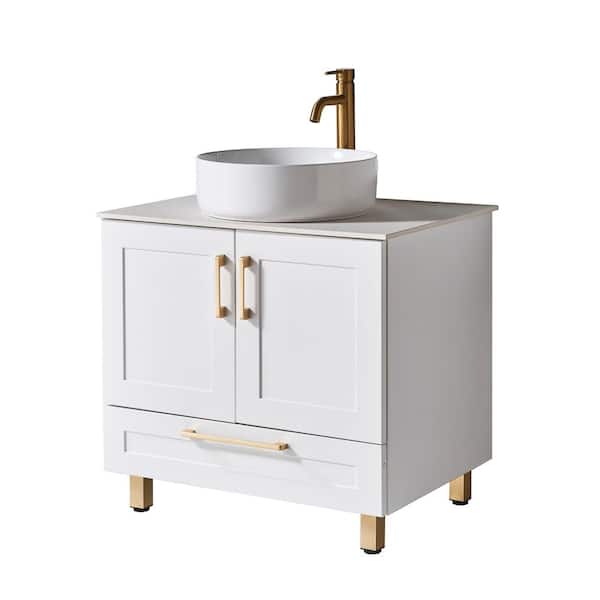 30 in. W x 21 in. D x 32 in. H Modern Bathroom Vanity in White with White Ceramic Sink Top