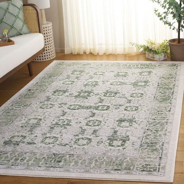 Prestige 9 ft. x 12 ft. Ivory/Light Green Distressed Border Area Rug