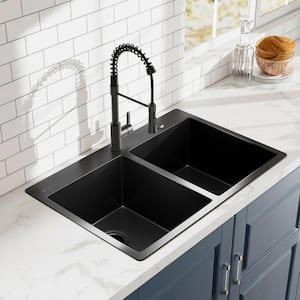 33 in. Drop-in Double Bowl 18 Gauge Black Stainless Steel Kitchen Sink