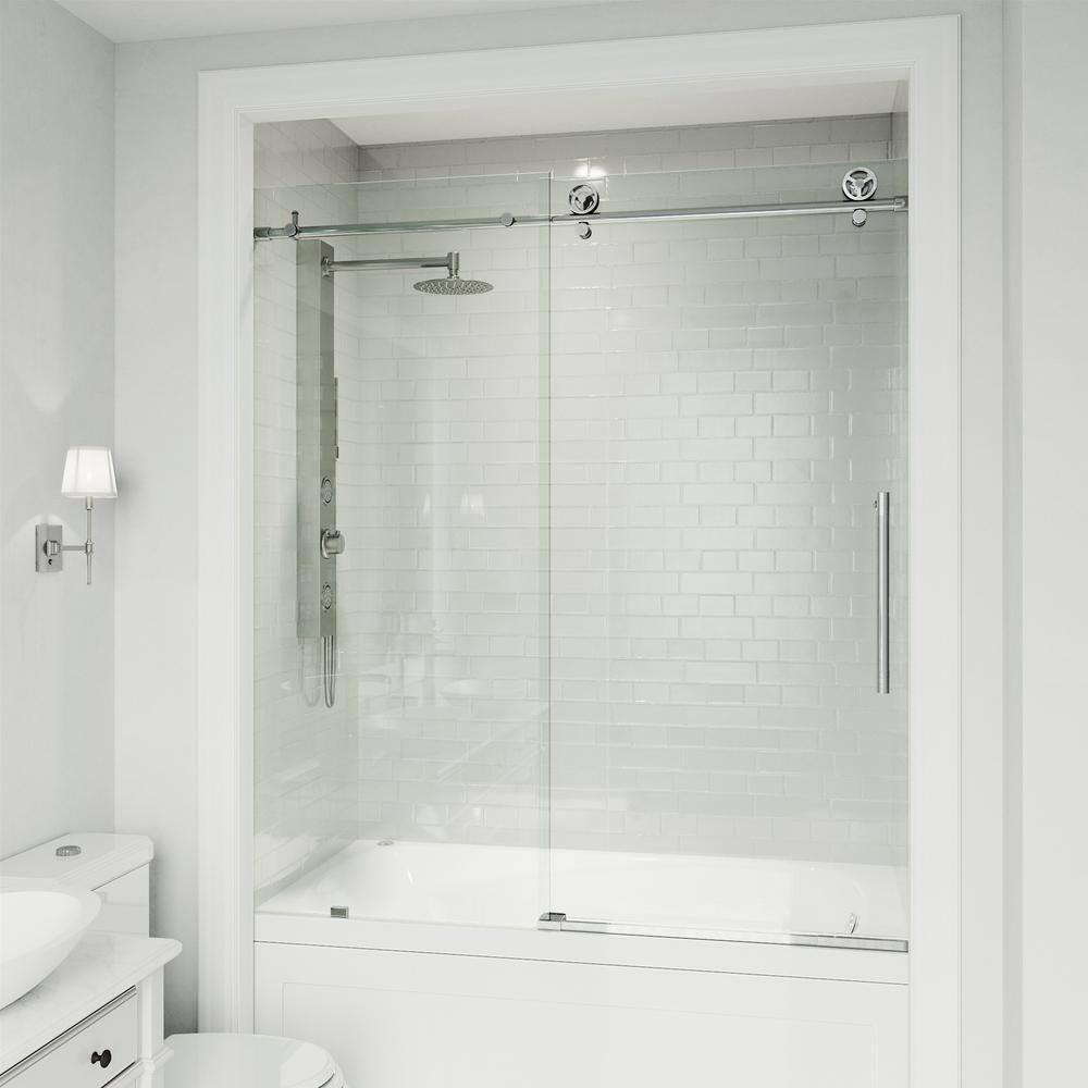 Cass 60" Frameless Sliding Tub Door with Clear Glass and Chrome Finish