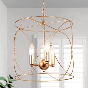 Transitional Dining Room Drum Chandelier 3-Light Brass Gold Mid-Century Cylinder Hanging Pendant Light for Living Room