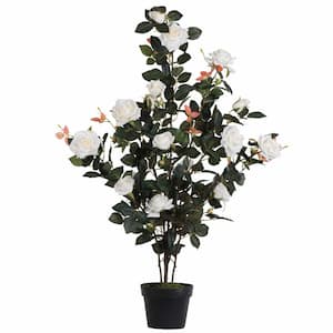 45 in. Artificial White Rose Plant in Pot.