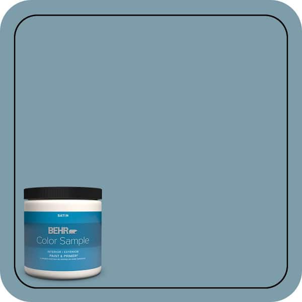 BEHR PREMIUM PLUS 8 oz. #S470-4 Dolphin Blue Satin Enamel Interior/Exterior Paint & Primer Color Sample