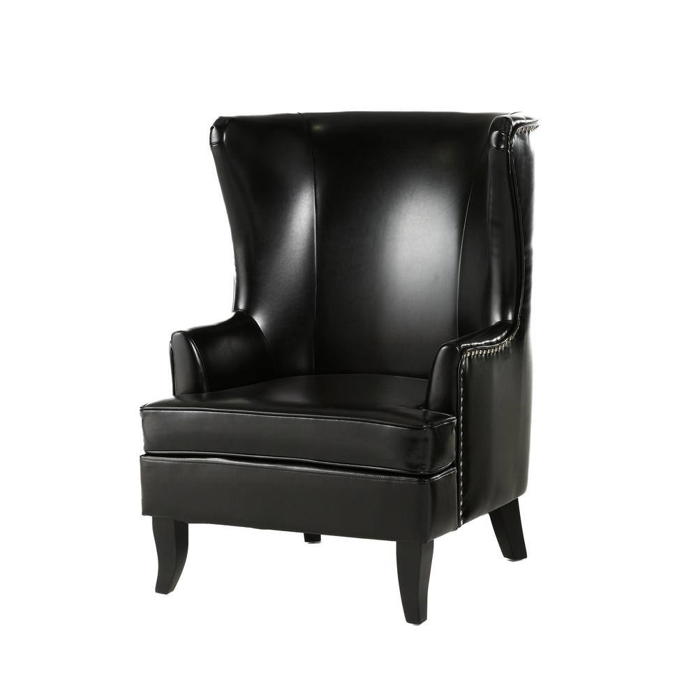 Noble House Canterburry Black Bonded Leather High Back Wing Chair 5350
