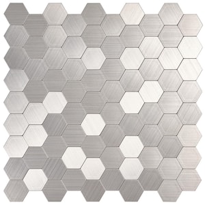 Bismuth Brushed Aluminum Small Nickle Hexagons 11.5 in. x 11.3 in. Metal Peel and Stick Tile (7.22 sq. ft./8-Pack)
