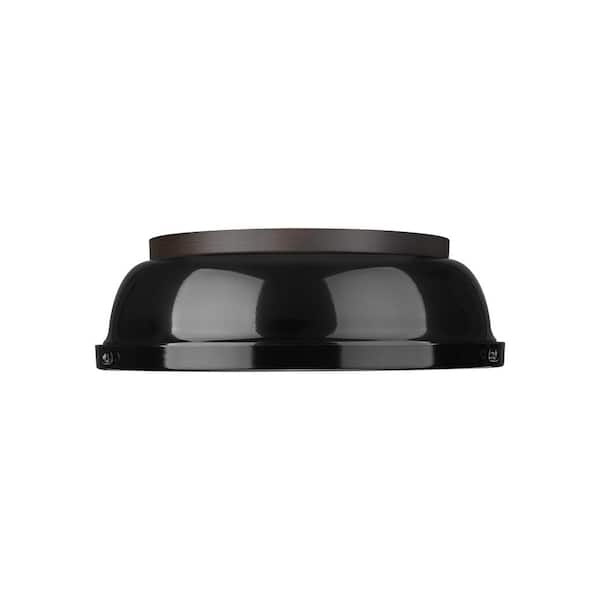 Golden Lighting Duncan 14 in. 2-Light Rubbed Bronze Flush Mount with Black Shade and No Bulbs Included 1-Pack