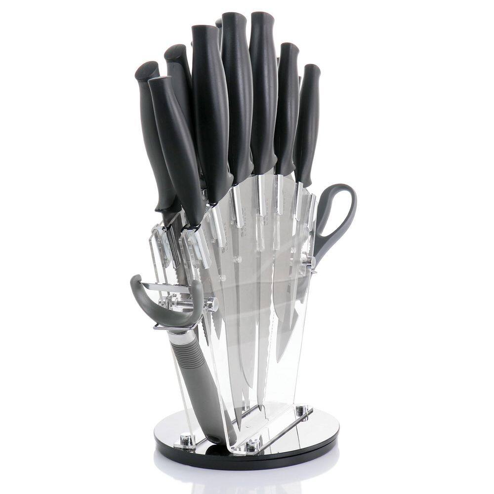 Gibson Soho Lounge 16-Piece Stainless Steel Knife Set with Black Acrylic Stand