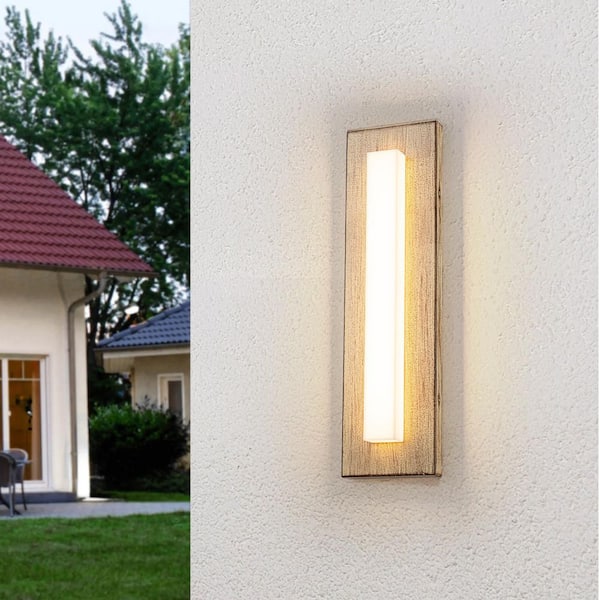 1-Light Rectangle Brown Outdoor Integrated LED Wall Lantern Sconce