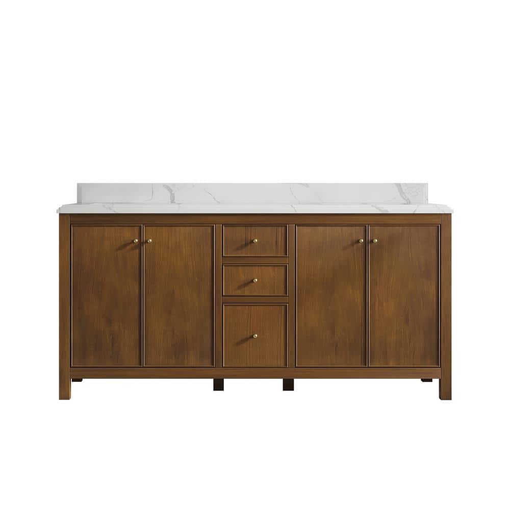 Chicago Teak 72 in. W x 22 in. D x 36 in. H Double Sink Bath Vanity in Dark Natural with 1.5 in. Calacatta Laza Qt. Top price history on PriceWatchPro