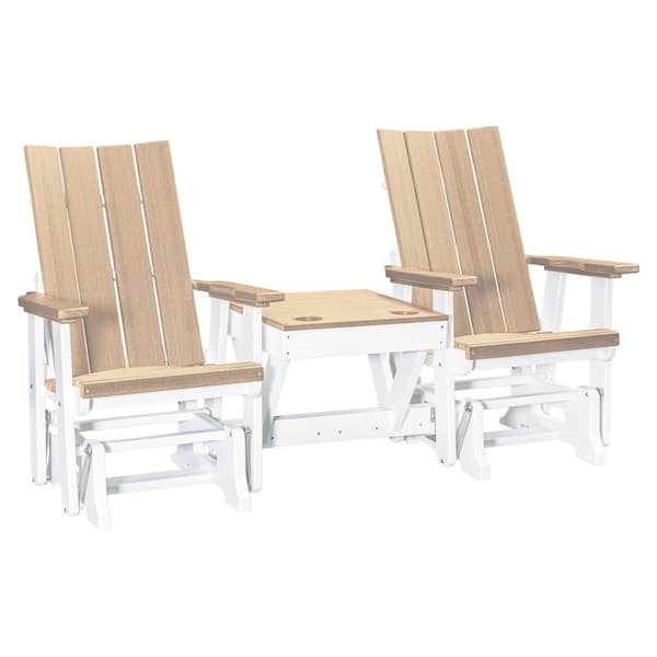 Brandon Series White 1-Piece High Density Polyethylene Plastic Outdoor Double Glider with Center Table