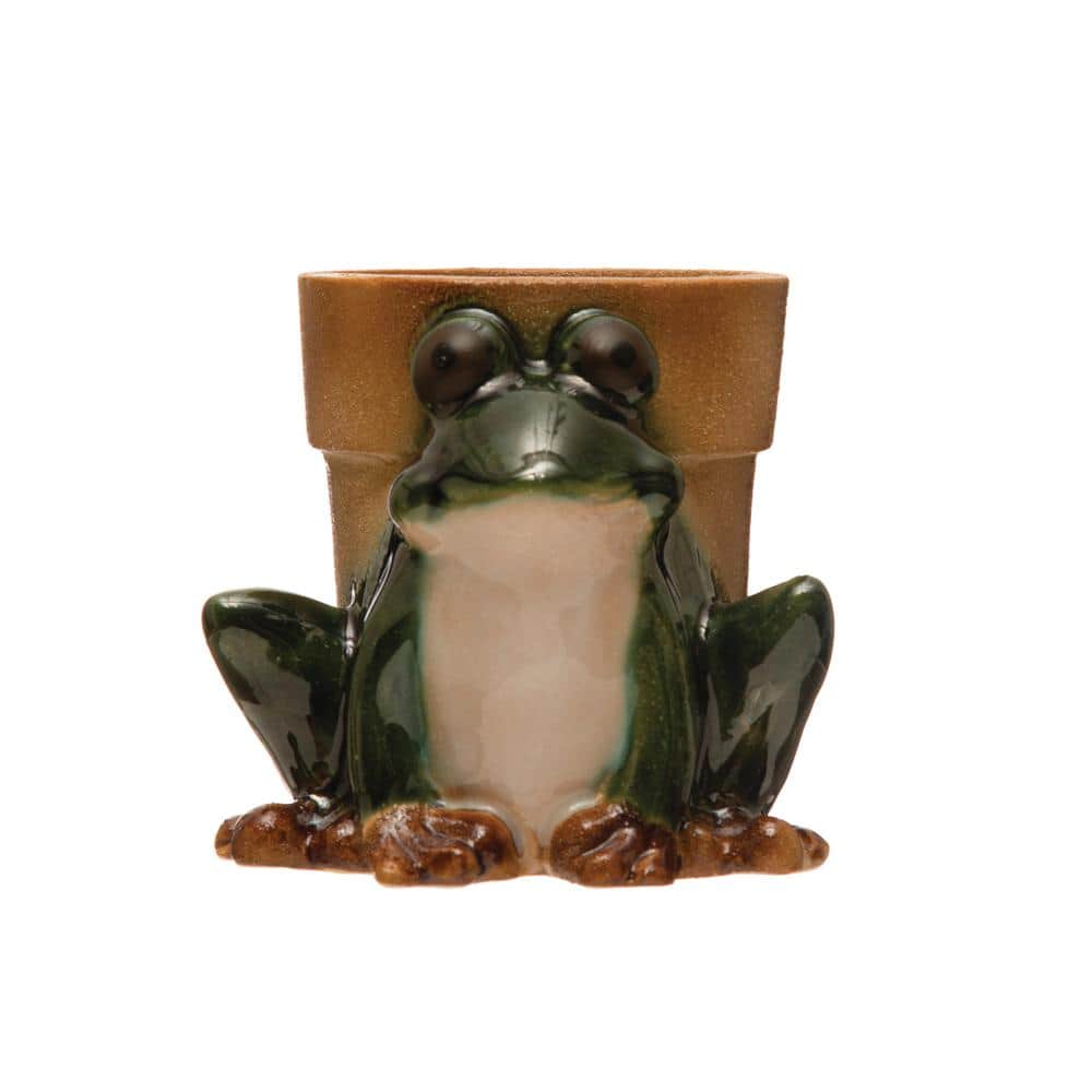 5.4 in. L x 5.25 in. W x 5 in. H 2.4 qt. Green, White & Brown Stone Frog Decorative Pots price history on PriceWatchPro