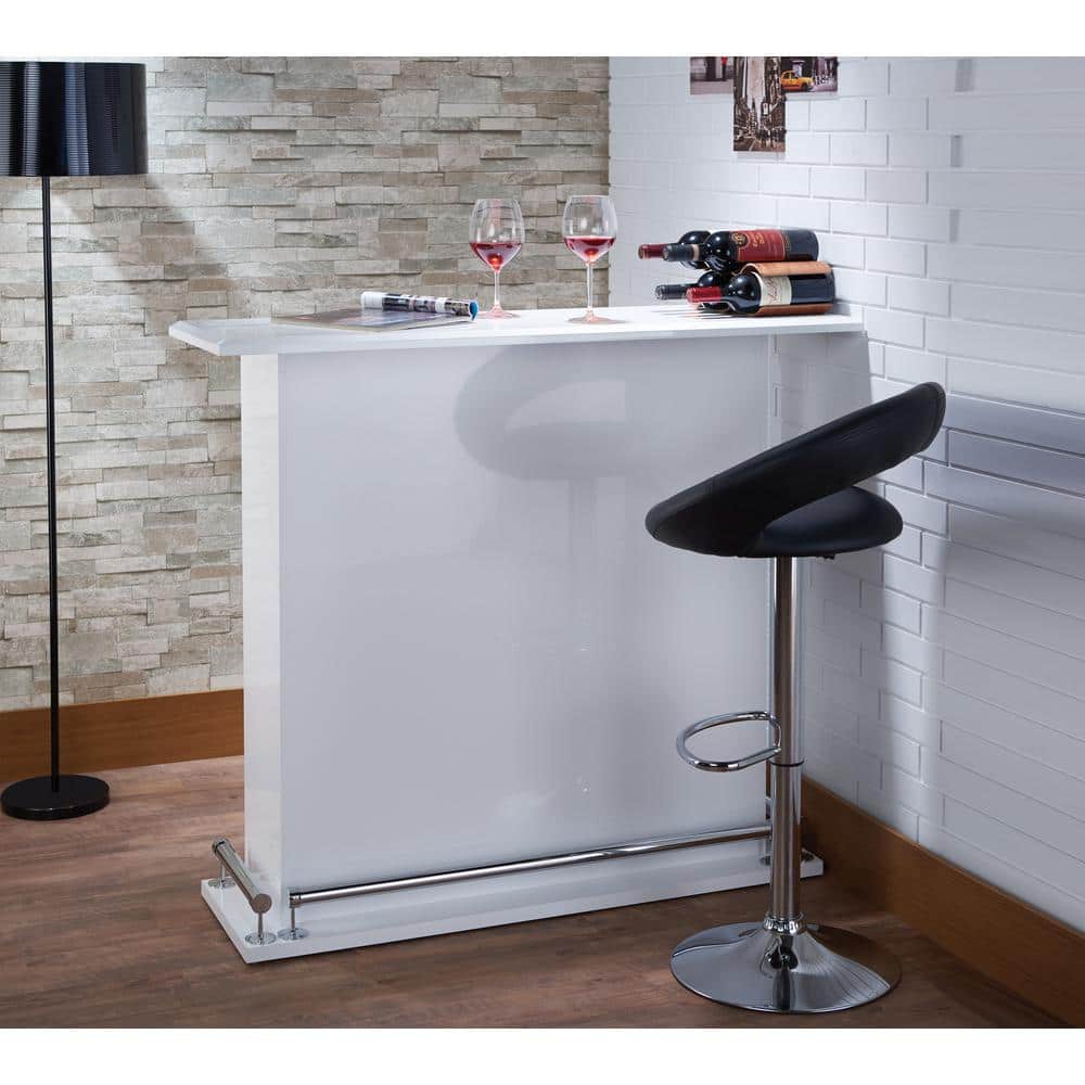 Kite High Gloss White Wooden Bar Table with Metal Footrest