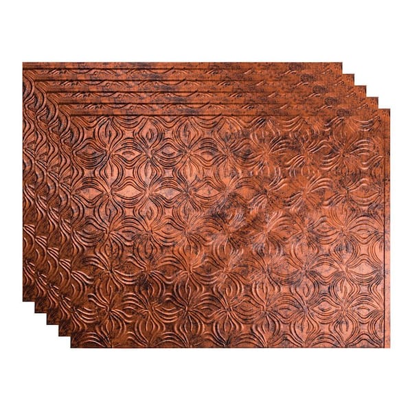 Fasade 18.25 in. x 24.25 in. Lotus Vinyl Backsplash Panel in Moonstone Copper (5-Pack)
