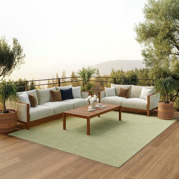 Positano Green 10 ft. x 14 ft. Indoor/Outdoor Solid Contemporary Area Rug