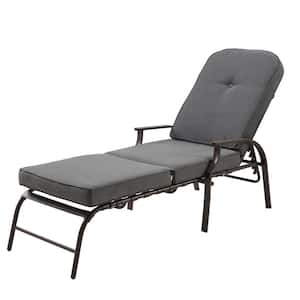 Tufted Adjustable Metal Outdoor Patio Lounge Chair with Gray Cushion