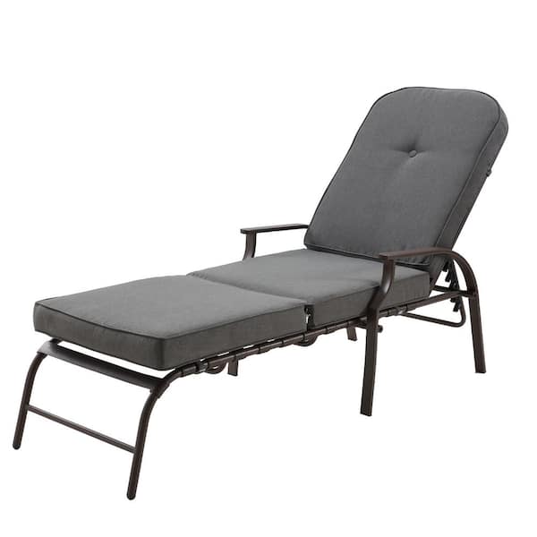 AECOJOY Tufted Adjustable Metal Outdoor Patio Lounge Chair with Gray Cushion
