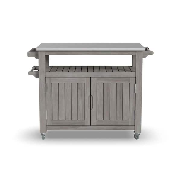 Maho Gray Teak Outdoor Barbeque Cart Serving Bar