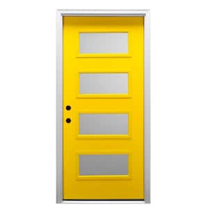 32 in. x 80 in. Celeste Right-Hand Inswing 4-Lite Frosted Glass Painted Fiberglass Smooth Prehung Front Door