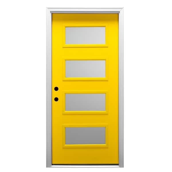 MMI Door 32 in. x 80 in. Celeste Right-Hand Inswing 4-Lite Frosted Glass Painted Fiberglass Smooth Prehung Front Door