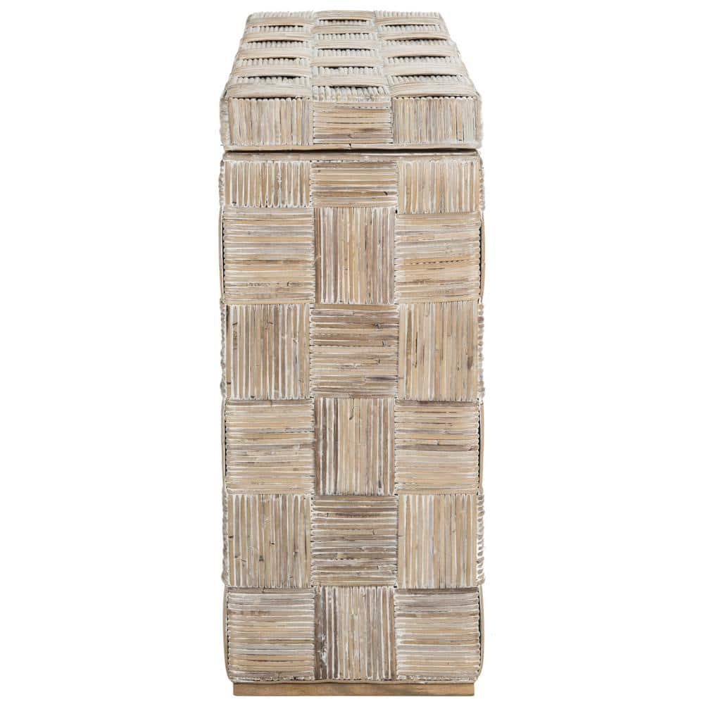 Adkin Whitewashed Rattan and Mango Wood Rectangular Console Table