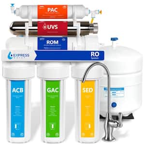 Ultraviolet Under Sink Reverse Osmosis Water Filtration - 6 Stage UV Sterilizer - Faucet and Tank - 100 GPD