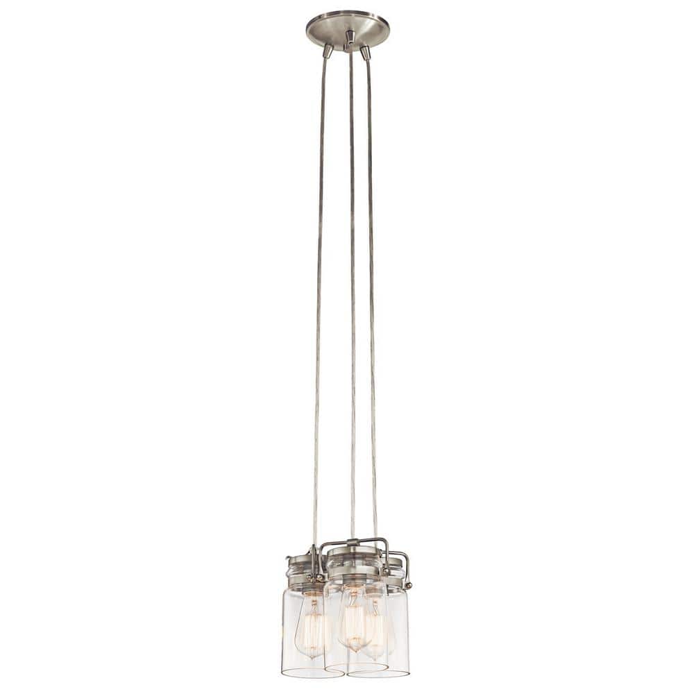 Brinley Vintage Brushed Nickel 3-Light Jar Pendant with Clear Glass