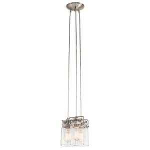 Brinley 3-Light Brushed Nickel Vintage Industrial Shaded Kitchen Pendant Hanging Light with Clear Glass