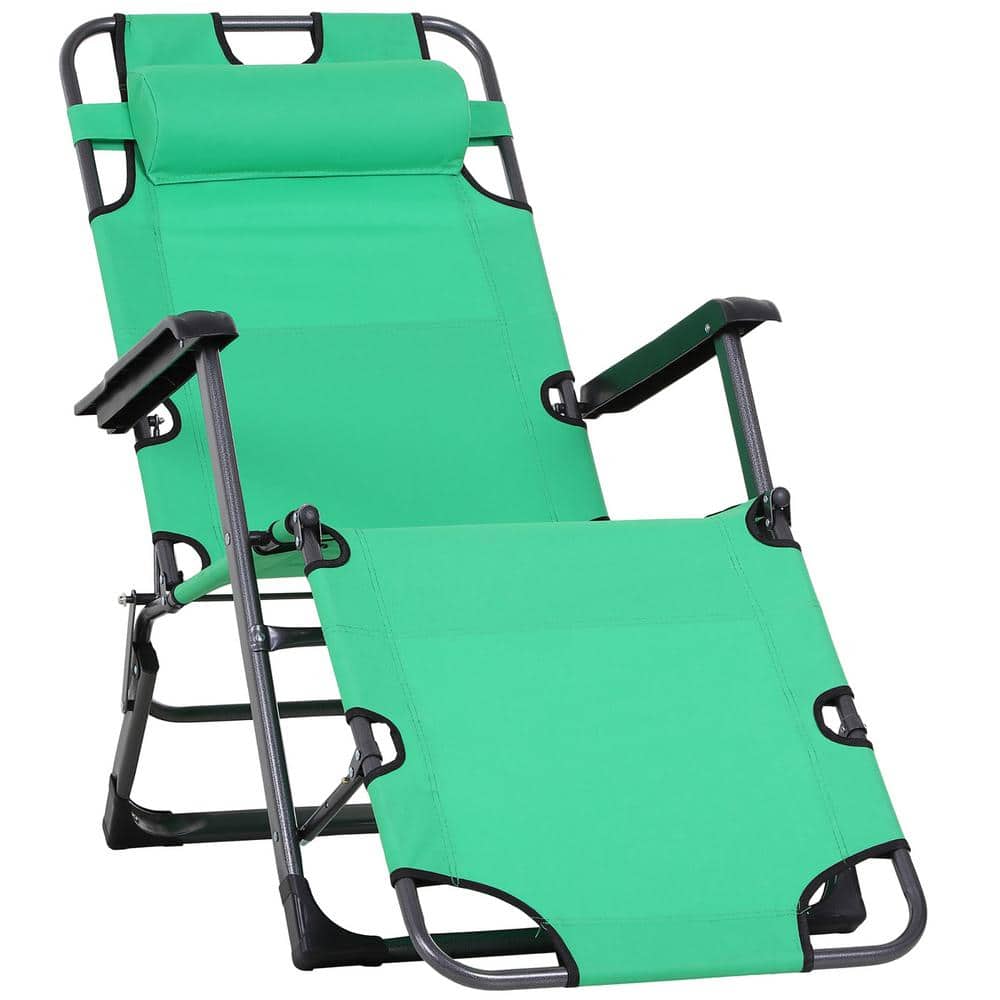 Outdoor Tanning Chair with Pillow and Pocket, Adjustable Chaise for Sunbath