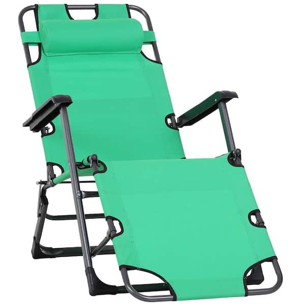 Unbranded Outdoor Tanning Chair with Pillow and Pocket, Adjustable Chaise for Sunbathing Outside, Patio, Poolside, Green