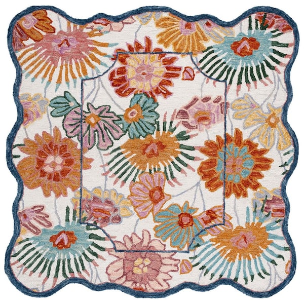 Jardin 6 ft. x 6 ft. Ivory/Rust Floral Border Square Area Rug