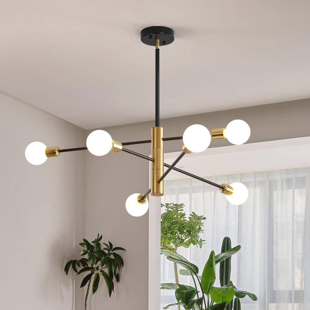 Deyidn 6-Light Vintage Gold Linear Sputnik Chandelier Light, Bulbs not ...