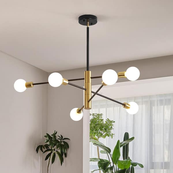 Deyidn 6-Light Vintage Gold Linear Sputnik Chandelier Light, Bulbs not Included