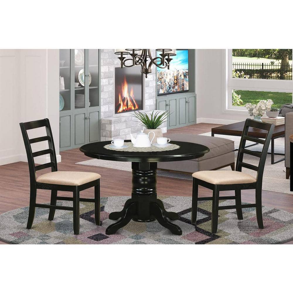 3-Piece Black Finish Solid Wood Top - Dining Room Set - Seats 4