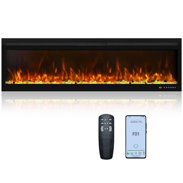 60 in. Wall-Mount and Recessed Electric Fireplace Insert in Black, with APP Control, Multicolor Flames, 5100 BTU