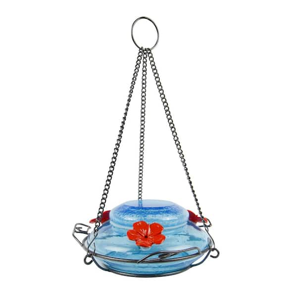 Nature's Way Mason Jar Blue Glass Top Fill Hummingbird Glass Feeder 16 oz.