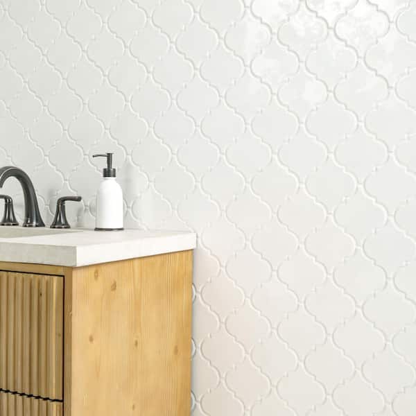 Whisper White 11x15 in. Glossy Ceramic Arabesque Mosaic Tile with Classic Curved Pattern (11.7 sq. ft./Case)